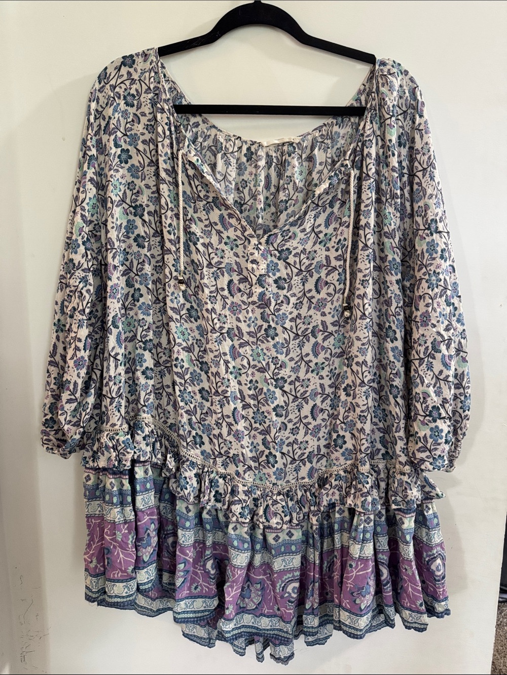 Spell Floral Mini Dress in Cream, Blue & Purple